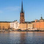 Explore the historic waterfront of Stockholm with its stunning architecture and serene waterscape.