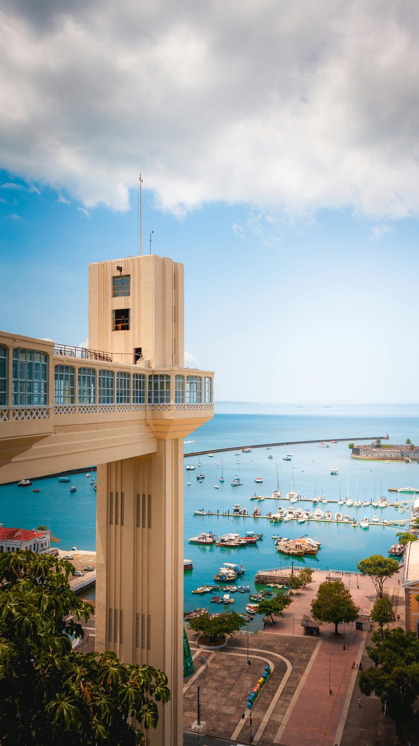 The iconic Lacerda Elevator in Salvador, Brazil, offers a stunning view of All Saints Bay.