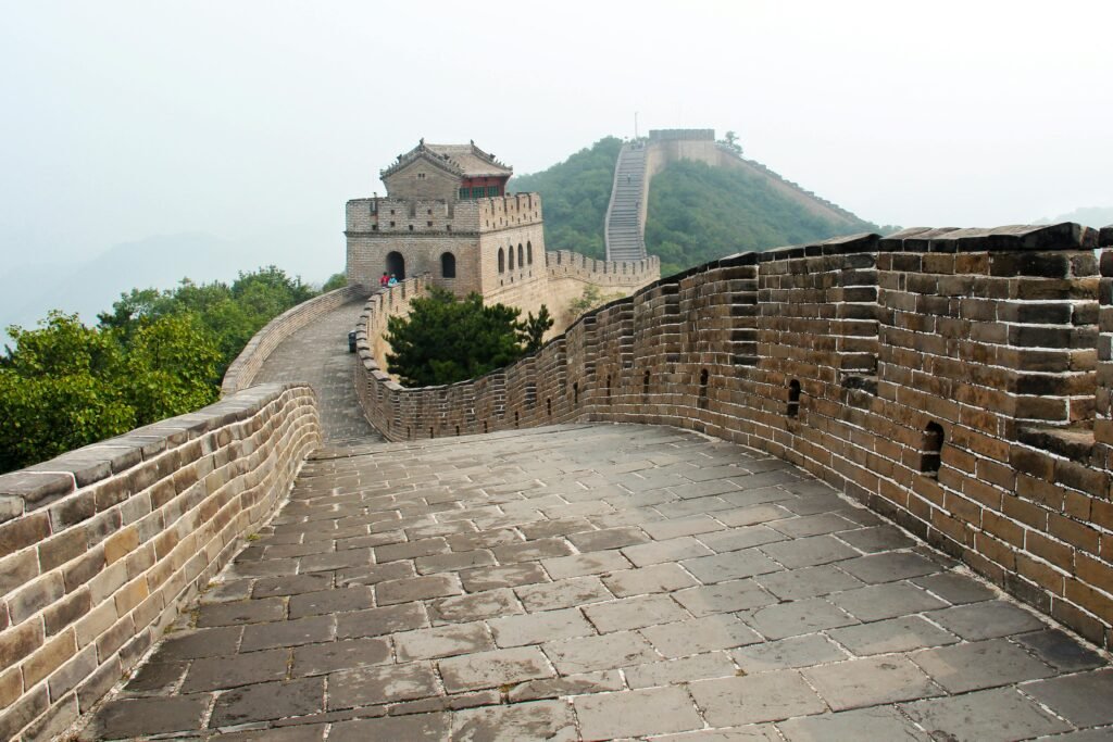 A scenic view of the Great Wall of China showcasing its historic architecture and landscape.